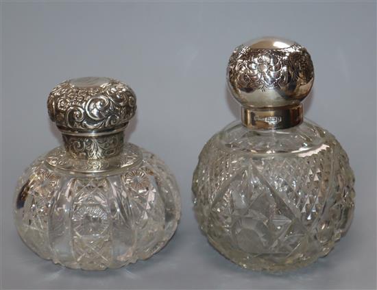 Two late 19th/early 20th century silver mounted cut glass scent bottles, one by William Harrison Walter, London, 1888 largest 14cm.